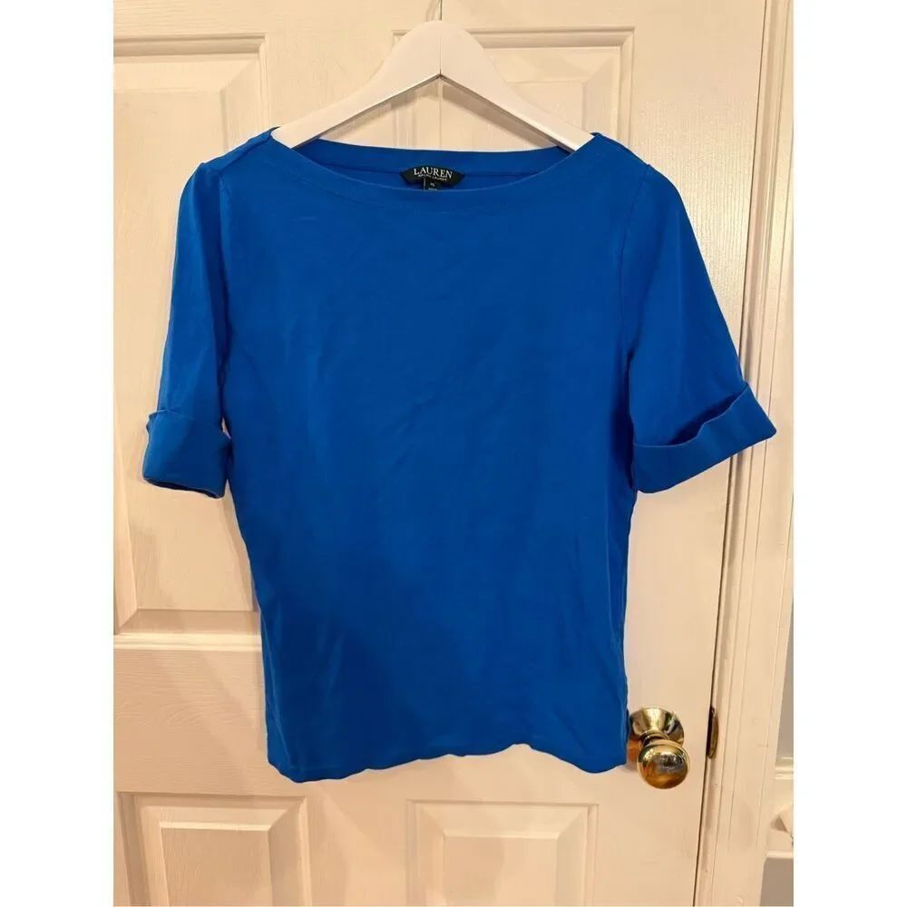 Lauren Ralph Lauren Royal Blue Short Cuffed Sleeve Boat Neck Too sz XL EUC